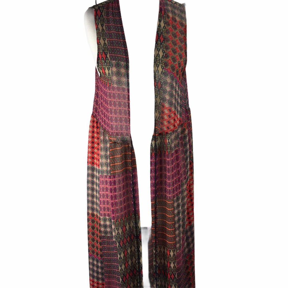 Sans Souci Boho Print Sheer Duster, Size Small